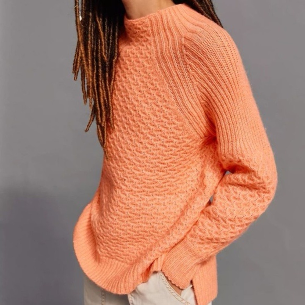 Anthropologie Bia‎ Mock Neck Tunic Sweater Coral Orange Alpaca Blend Size S